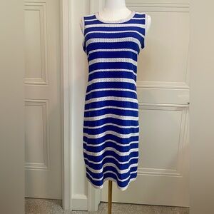Max Studio Blue and White Midi Dress Nautical Stripes 100% Cotton XS NWT